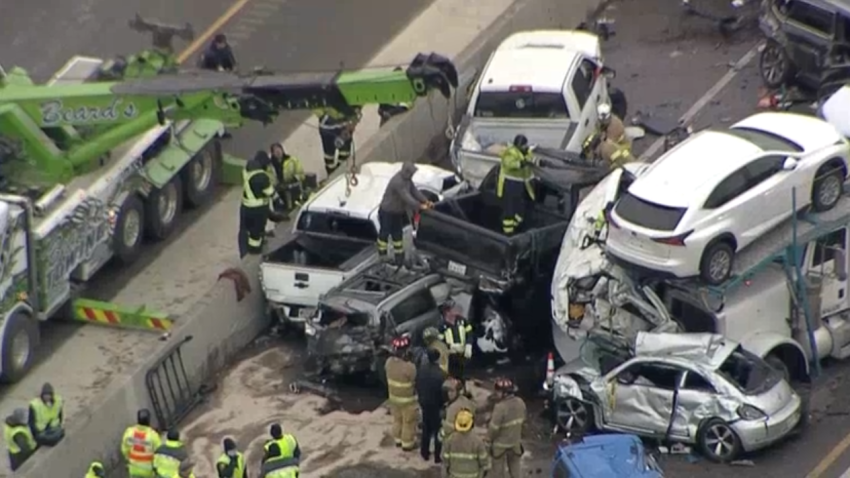 Five people are confirmed dead and dozens more injured in what firefighters are calling a "mass casualty incident" unfolding on Interstate 35W just north of downtown Fort Worth.