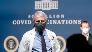 National Institute of Allergy and Infectious Diseases Director Dr. Anthony Fauci arrives at an event commemorating the 50 millionth COVID-19 vaccine shot on February 25, 2021 at the South Court Auditorium of Eisenhower Executive Office Building in Washington, DC.