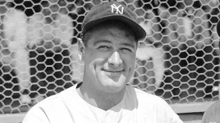 FILE - New York Yankees' Lou Gehrig poses at a spring training game in St. Petersburg, Fla., in this March 16, 1935, file photo. Major League Baseball will hold its first Lou Gehrig Day on June 2, 2021, adding Gehrig to Jackie Robinson and Roberto Clemente on the short list of players honored throughout the big leagues.