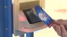 New contactless card readers are located outside rides at Deno's Wonder Wheel  on Coney Island.