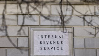 Signage outside the Internal Revenue Service (IRS) headquarters in Washington, D.C.