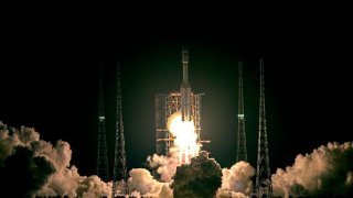 A Long March-7 Y3 carrier rocket carrying the Tianzhou-2 cargo spacecraft blasts off from the Wenchang Spacecraft Launch Site on May 29, 2021 in Wenchang, Hainan Province of China.