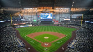 An overhead view of Milwaukee's American Family Field is shown