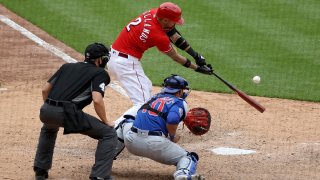 CINCINNATI, OHIO – MAY 02: Nick Castellanos #2 of the Cincinnati Reds hits a walk-off single to beat the Chicago Cubs 13-12 at Great American Ball Park on May 02, 2021 in Cincinnati, Ohio. (Photo by Dylan Buell/Getty Images)
