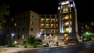 FILE PHOTOBLOOMINGTON, INDIANA, UNITED STATES – 2020/08/30: Exterior view of the Spruce Hall at the campus of Indiana University where some students are being quarantined after the first week of fall classes during the Coronavirus pandemic. (Photo by Jeremy Hogan/SOPA Images/LightRocket via Getty Images)