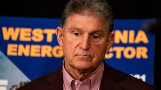 U.S. Sen. Joe Manchin (D-WV) attends a news conference at the Marriott Hotel at Waterfront Place June 3, 2021 in Morgantown, West Virginia.
