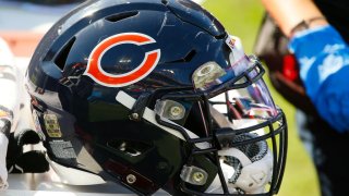 NASHVILLE, TENNESSEE – NOVEMBER 08: A helmet of the Chicago Bears rests on the sideline during a game against the Tennessee Titans at Nissan Stadium on November 08, 2020 in Nashville, Tennessee. (Photo by Frederick Breedon/Getty Images)