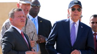 In this file photo, Jordan's King Abdullah II (L) and US vice president Joe Biden (R) attend a military demonstration at a Joint Training Center outside the city of Zarqa, northeast of the capital Amman, on March 10, 2016.