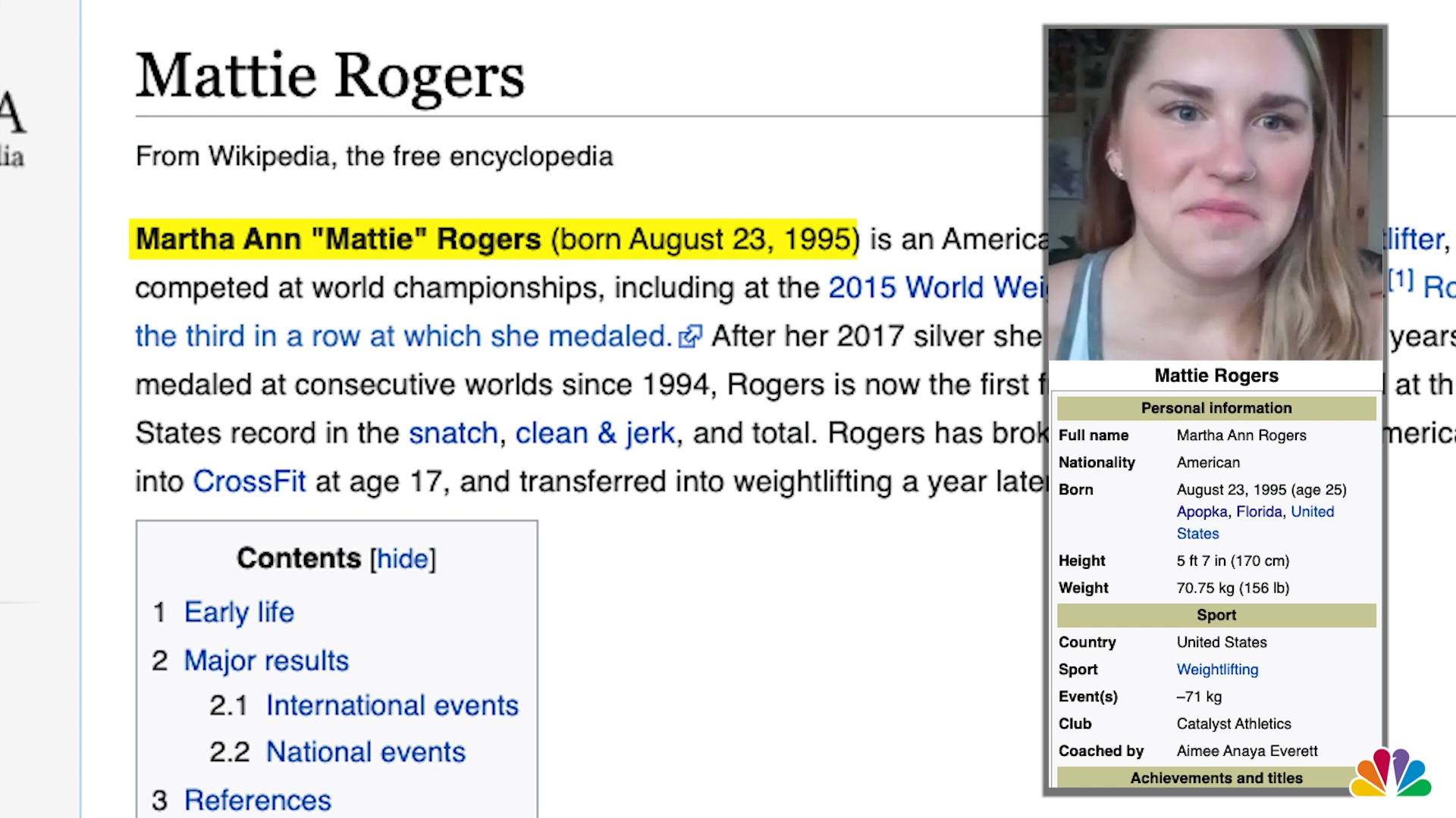 Weightlifter Mattie Rogers Fact Checks Her Wikipedia Page Nbc Chicago