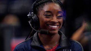 Simone Biles smiles during interview