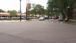 An intersection is shown where a man was struck and killed during an attempted carjacking in Chicago's Hyde Park neighborhood