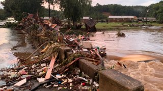 Flood damage in Waverly, Tennessee on August 21, 2021.