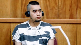 FILE - In this July 15, 2021, file photo, Cristhian Bahena Rivera appears during a hearing at the Poweshiek County Courthouse in Montezuma, Iowa. Bahena Rivera was convicted of killing University of Iowa student Mollie Tibbetts in 2018. The lead investigator in the death, Division of Criminal Investigation agent Trent Vileta expressed confidence Tuesday, July 27, 2021, that the right man was convicted, rejecting defense claims that her abduction could be tied to other local criminal suspects.