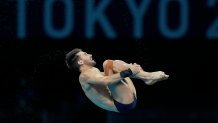 Brandon Loschiavo of Team United States competes in Men's Diving 10-Meter Platform semifinal at the Tokyo Aquatics Centre at the 2020 Olympics, Saturday, Aug. 7, 2021, in Tokyo, Japan.