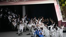 The United States of America athletes walk in during the closing ceremony in the Olympic Stadium at the 2020 Summer Olympics, Sunday, Aug. 8, 2021, in Tokyo, Japan.