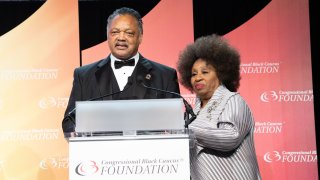 WASHINGTON, DC - SEPTEMBER 15: (L-R) Jesse Jackson and his wife Jacqueline Brown attend the Phoenix Dinner for the 48th Annual Congressional Black Caucus Foundation on September 15, 2018 in Washington, DC.