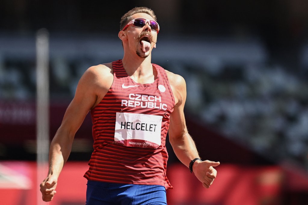 Czech Republic's Adam Sebastian Helcelet reacts after winningthe men's decathlon 110m hurdles during the Tokyo 2020 Olympic Games at the Olympic Stadium in Tokyo on Aug. 5, 2021. 