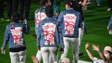 Canada's athletes walk across the field during the closing ceremony of the Tokyo 2020 Olympic Games, on Aug. 8, 2021 at the Olympic Stadium in Tokyo.