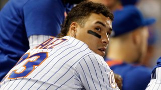 NEW YORK, NEW YORK – JULY 31: Javier Baez #23 of the New York Mets looks on against the Cincinnati Reds at Citi Field on July 31, 2021 in New York City. The Mets defeated the Reds 5-4 in ten innings. (Photo by Jim McIsaac/Getty Images)