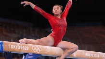 Sunisa Lee of Team United States competes during the Women's Balance Beam Final