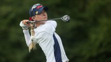 Nelly Korda of Team United States plays her shot from the second tee during the first round of the Women's Individual Stroke Play on day 12 of the Tokyo 2020 Olympic Games at Kasumigaseki Country Club on Aug. 4, 2021, in Kawagoe, Japan.