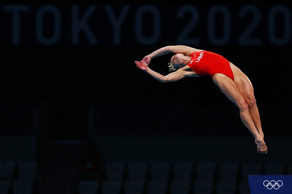 Delaney Schnell of Team United States competes in the Women's 10m Platform Semifinal