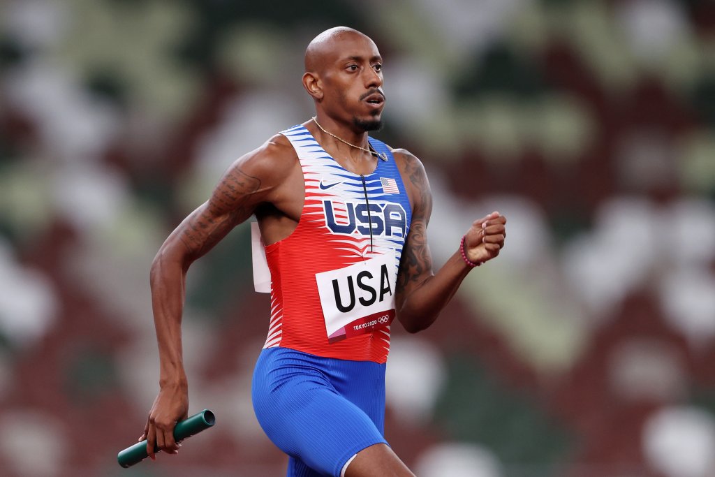 Vernon Norwood of Team USA competes in the Men's 4x400m relay heats on day fourteen of the Tokyo 2020 Olympic Games at Olympic Stadium on Aug. 6, 2021 in Tokyo, Japan.