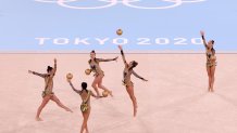 Team United States competes during the Group All-Around Qualification on day 15 of the Tokyo 2020 Olympic Games at Ariake Gymnastics Centre on Aug. 7, 2021, in Tokyo, Japan.