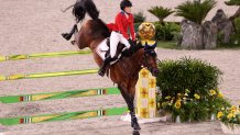 Jessica Springsteen of Team United States riding Don Juan Van de Donkhoeve competes in the Jumping Team Final at Equestrian Park on Aug. 7, 2021 in Tokyo, Japan.