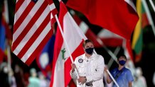 Flagbearer Kara Winger of Team United States during the Closing Ceremony of the Tokyo 2020 Olympic Games at Olympic Stadium on Aug. 8, 2021 in Tokyo, Japan.