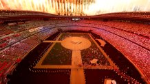 Fireworks erupt above the stadium during the Closing Ceremony of the Tokyo 2020 Olympic Games at Olympic Stadium on Aug. 8, 2021 in Tokyo, Japan.