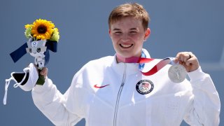 BMX freestyle rider Hannah Roberts poses with her silver medal
