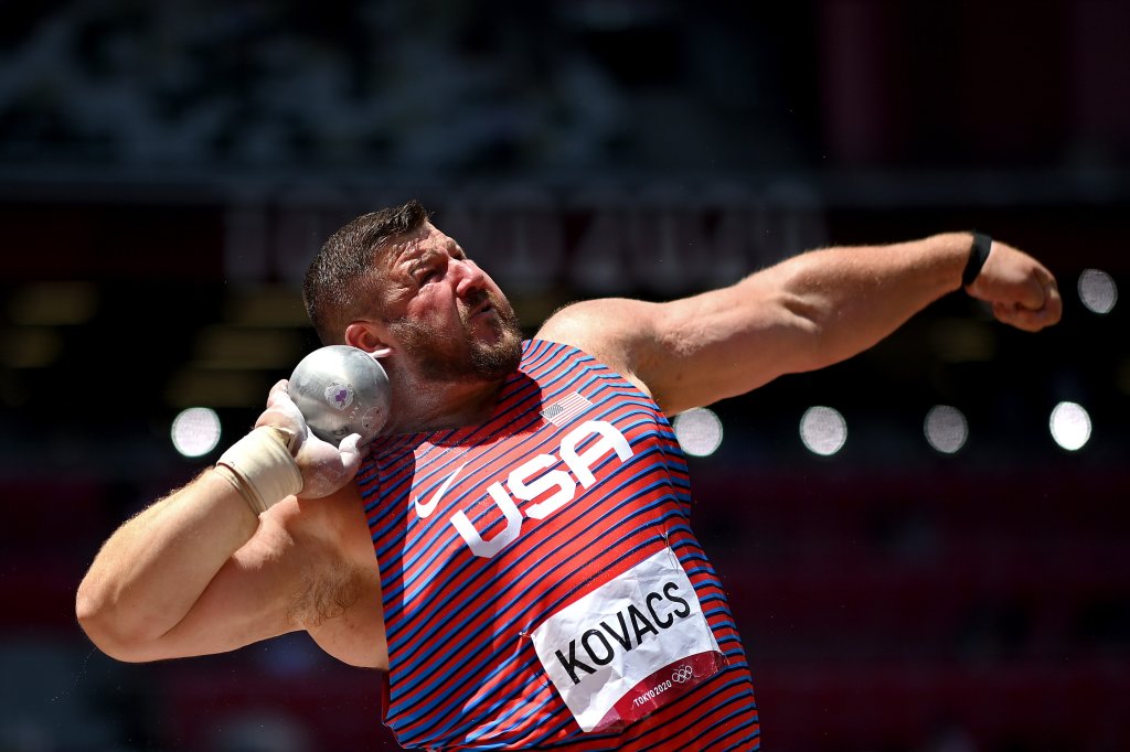 Joe Kovacs of Team United States competes in the Men's Shot Put Final 