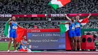 Italy's gold-medal winning 4x100 relay team