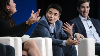 Eric Yuan, founder and chief executive officer of Zoom Video Communications Inc., speaks during the BoxWorks 2019 Conference at the Moscone Center in San Francisco, California, U.S., on Thursday, Oct. 3, 2019.