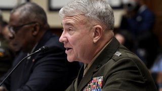 Marine Corps Gen. Kenneth F. McKenzie, commander of U.S. Central Command, testifies before the House Armed Services Committee on the conclusion of military operations in Afghanistan, Wednesday, Sept. 29, 2021, on Capitol Hill in Washington.