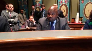 Sen. Elgie Sims, D-Chicago, discusses the proposed budget in a committee hearing in this Wednesday, May 30, 2018 photo, in Springfield, Ill. Sims on Tuesday, Oct. 26, 2021, won Illinois Senate approval of legislation to repeal a 1995 law requiring that a parent or guardian be notified at least 48 hours before a girl younger than 18 undergoes an abortion.