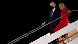 President Joe Biden and first lady Jill Biden arrive at Rome-Fiumicino International Airport to attend the G-20 leaders meeting, Friday, Oct. 29, 2021, in Rome.
