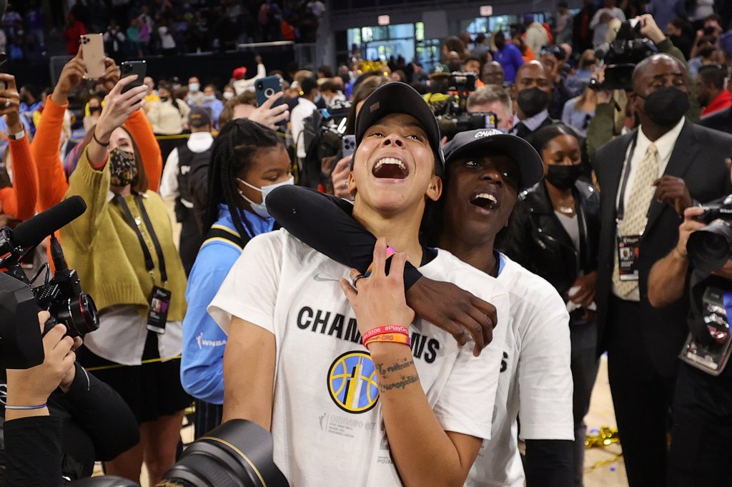 Candace Parker #3 and Kahleah Copper #2 of the Chicago Sky