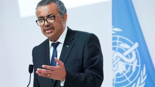 WHO Director-General Tedros Adhanom Ghebreyesus speaks during a news conference after a ceremony for the opening of the WHO Academy, in Lyon, France, September 27, 2021.