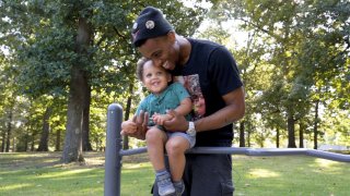 Jordan Myers and his 1-year-old son, Jacob.