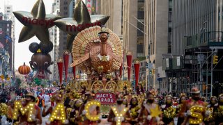 The Tom Turkey float moves down Sixth Avenue during the Macy's Thanksgiving Day Parade in New York