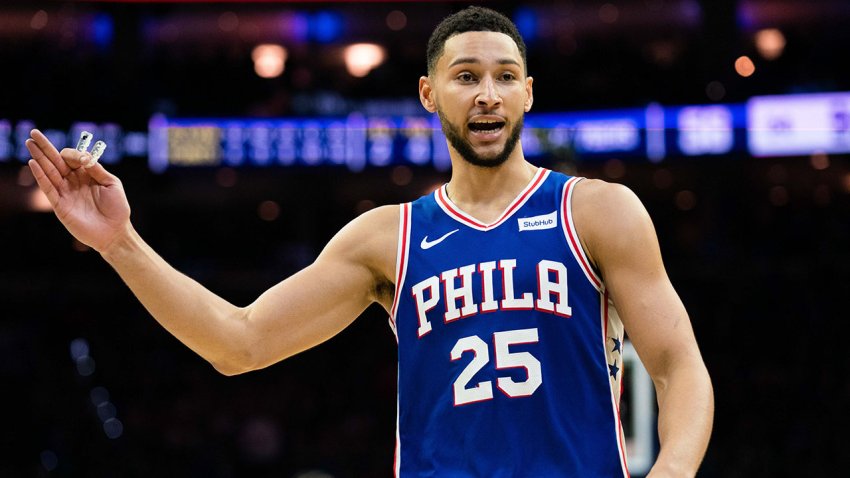 Oct 23, 2019; Philadelphia, PA, USA; Philadelphia 76ers guard Ben Simmons (25) reacts against the Boston Celtics at Wells Fargo Center. Mandatory Credit: Bill Streicher-USA TODAY Sports