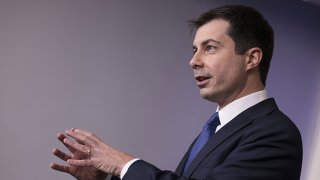 Pete Buttigieg, U.S. secretary of transportation, speaks during a news conference in the James S. Brady Press Briefing Room at the White House in Washington, D.C., U.S., on Monday, Nov. 8, 2021.