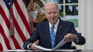 U.S. President Joe Biden speaks while joining the White House Covid-19 Response Team’s call with the National Governors Association discussing the Omicron variant in the Eisenhower Executive Office Building in Washington, D.C., U.S., on Monday, Dec. 27, 2021.