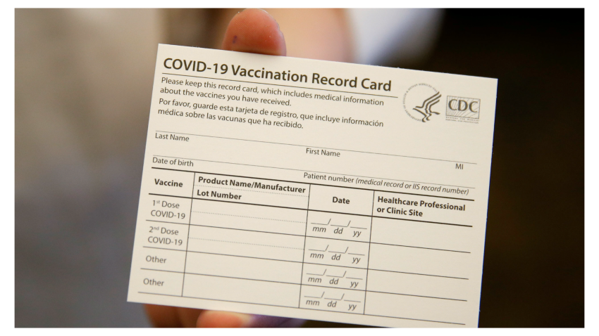 A blank coronavirus vaccination card