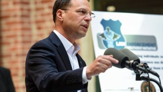 Pennsylvania Attorney General Josh Shapiro speaks at a podium