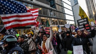 Protesters rally against vaccine mandates on November 20, 2021 in New York City