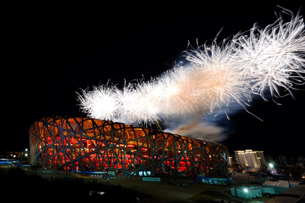 Fireworks explode during the opening ceremony of the 2022 Winter Olympics, Friday, Feb. 4, 2022, in Beijing.