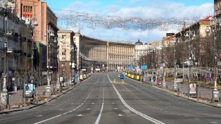 A view of Khreshchatyk, the main street, empty, due to curfew in the central of Kyiv,